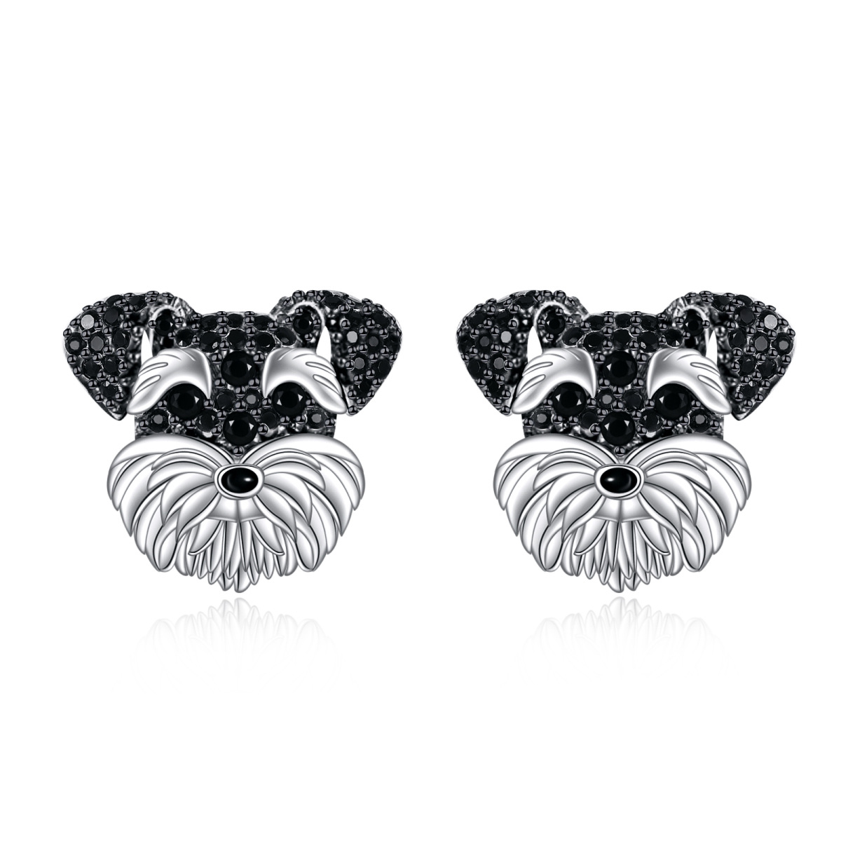 Sterling Silver Two-tone Cubic Zirconia Dog Stud Earrings-1