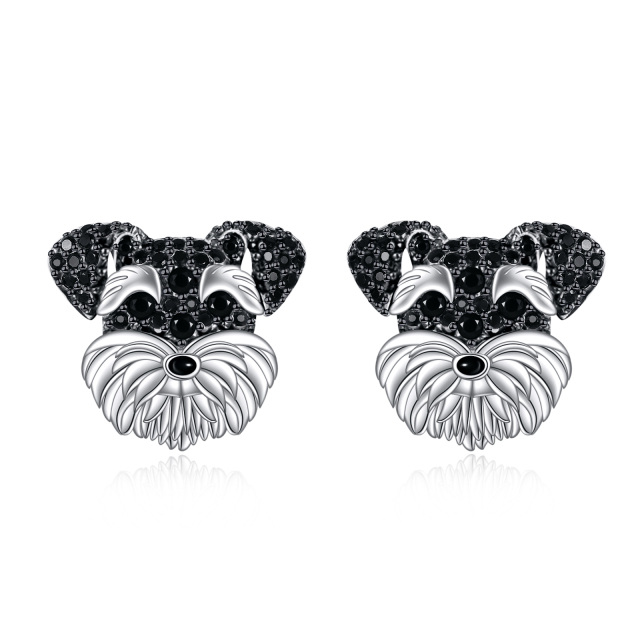 Boucles d'oreilles à tige en argent sterling et oxyde de zirconium bicolore pour chien