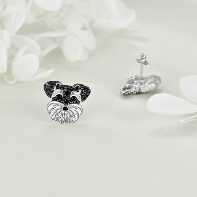 Sterling Silver Two-tone Cubic Zirconia Dog Stud Earrings-4