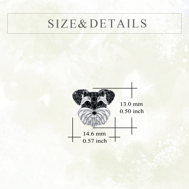 Sterling Silver Two-tone Cubic Zirconia Dog Stud Earrings-5