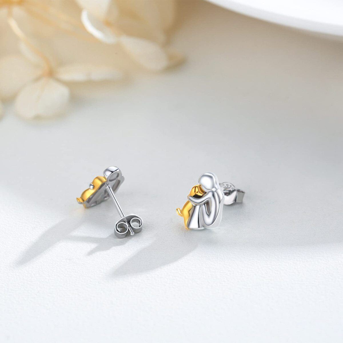 Sterling Silver Two-tone Dog Stud Earrings-3