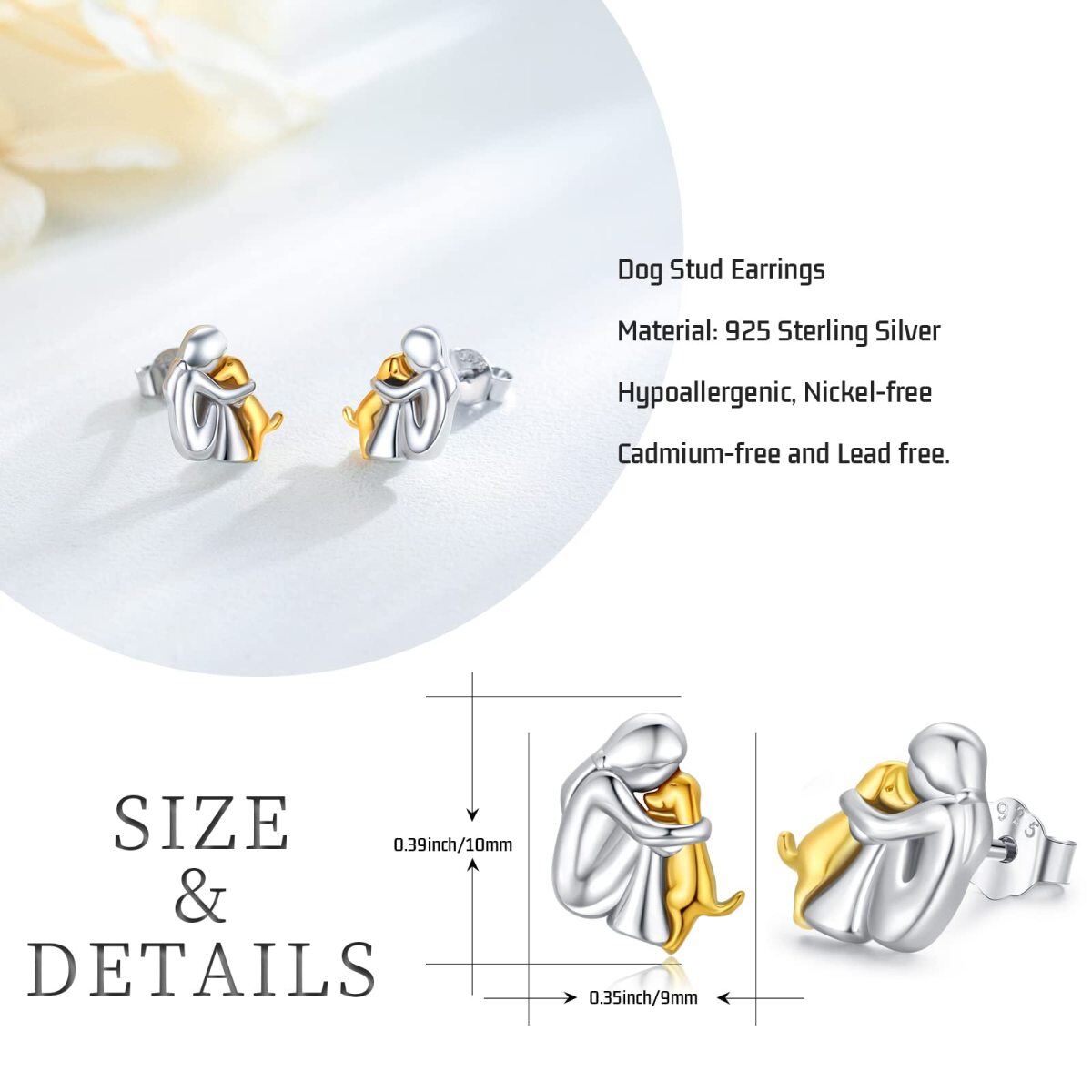 Sterling Silver Two-tone Dog Stud Earrings-4