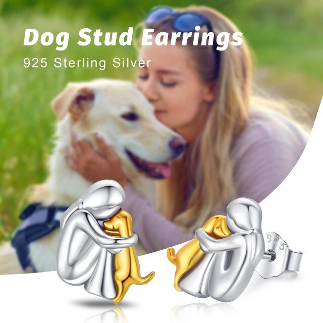 Sterling Silver Two-tone Dog Stud Earrings-5