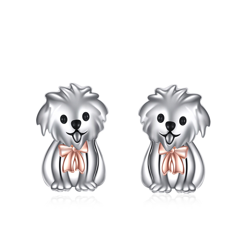 Sterling Silver Two-tone Dog Stud Earrings-26