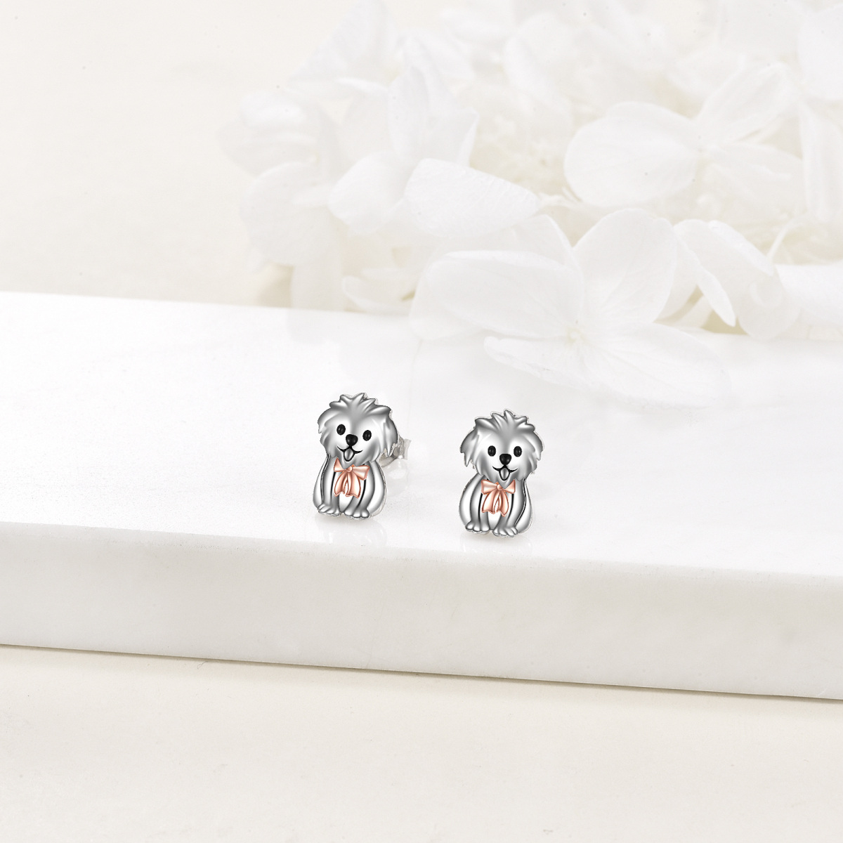 Boucles d'oreilles chien en argent sterling bicolore-4