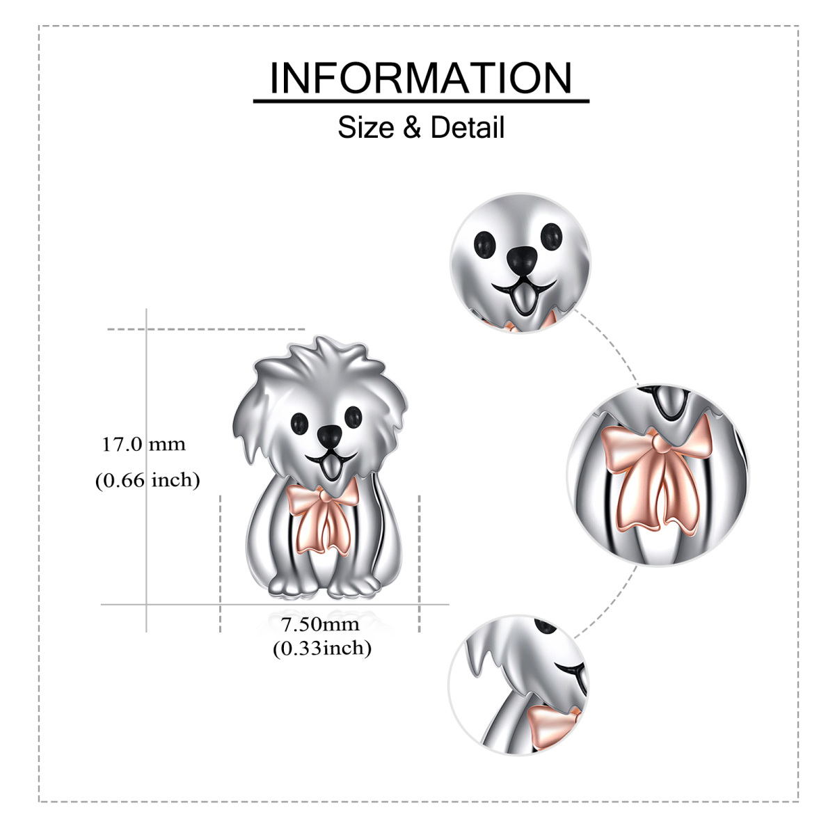 Pendientes de plata de ley bicolor con forma de perro-5