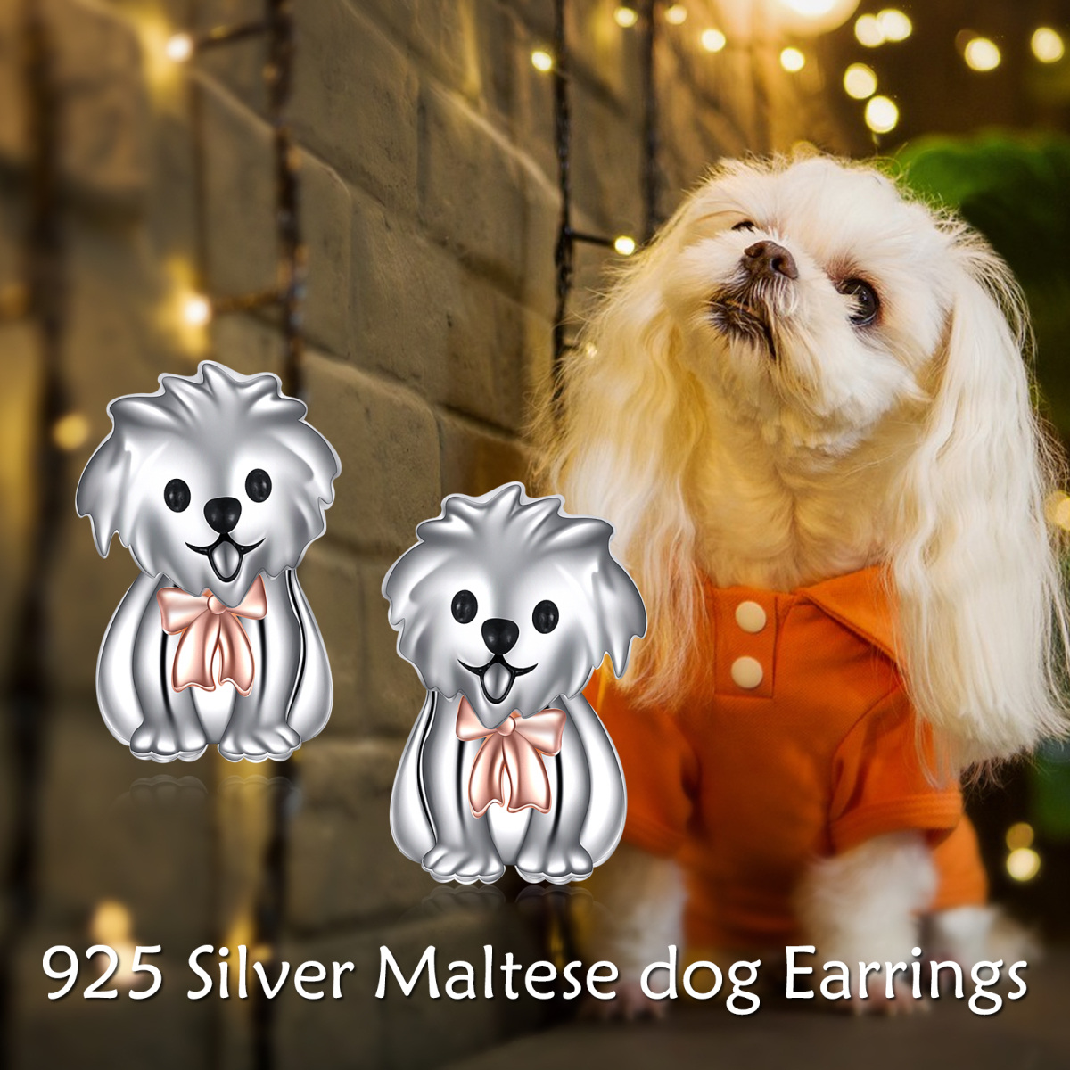 Boucles d'oreilles chien en argent sterling bicolore-6