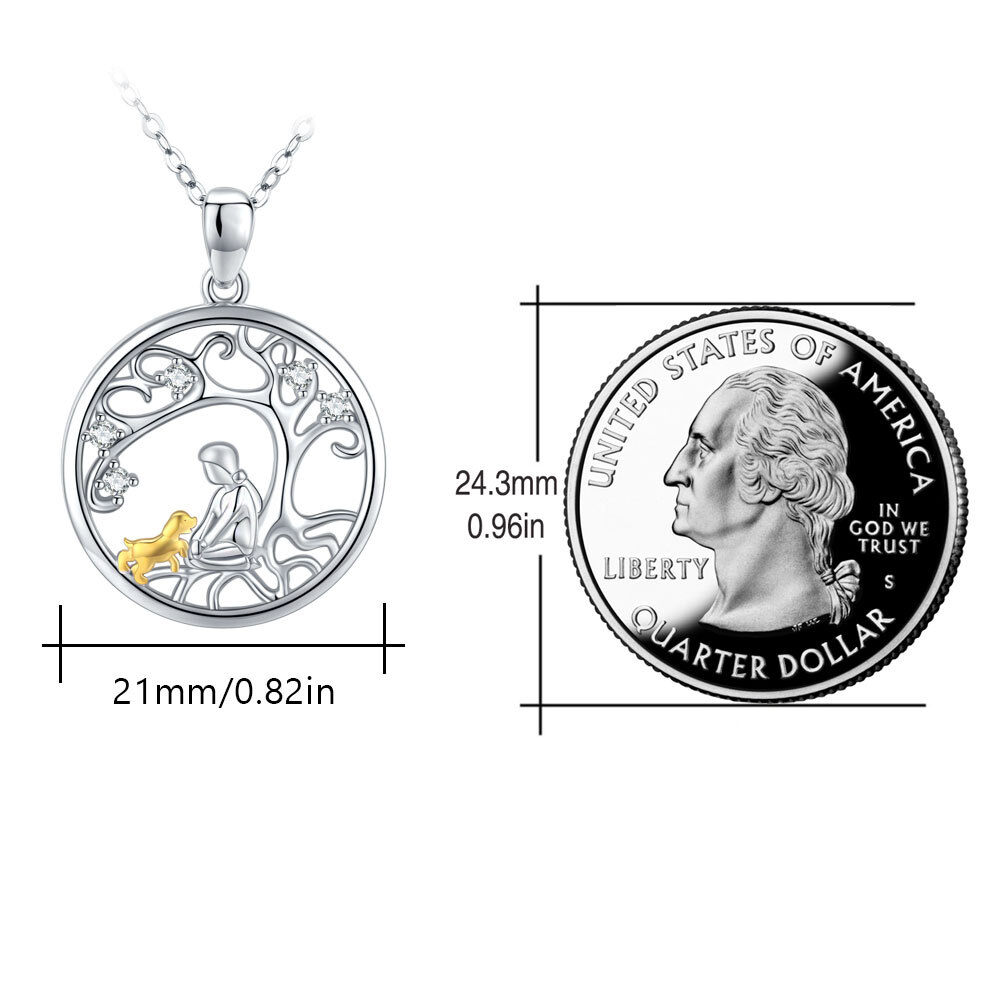 Sterling Silver Two-tone Cubic Zirconia Dog & Tree Of Life Pendant Necklace-5