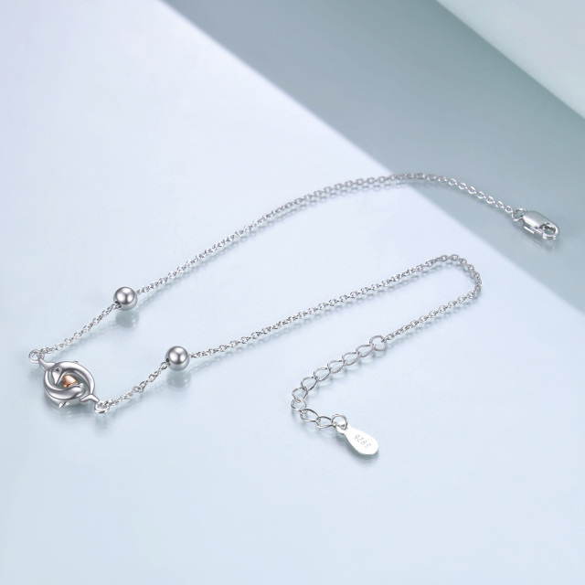 Sterling Silver Two-tone Dolphin & Heart Single Layer Anklet-4