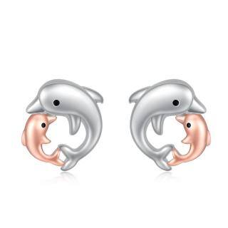 Sterling Silver Two-tone Dolphin Stud Earrings-54