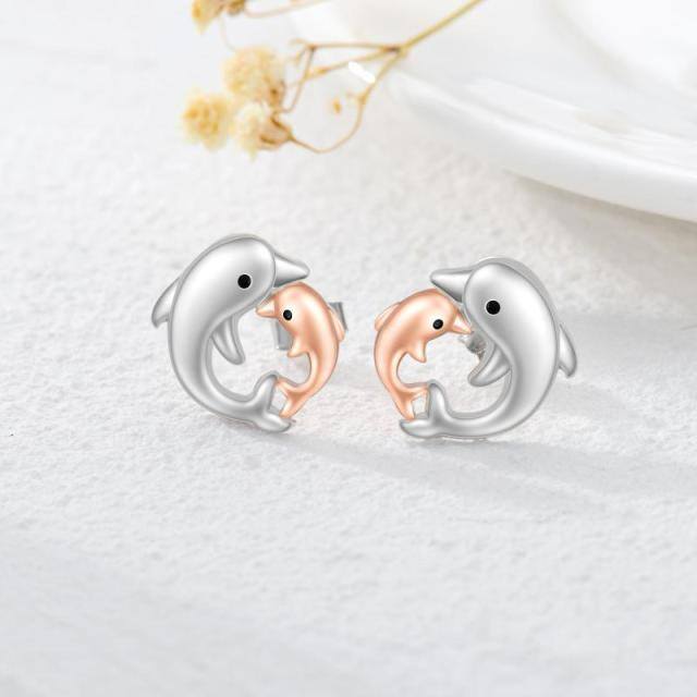 Boucles d'oreilles dauphin en argent sterling bicolore-3