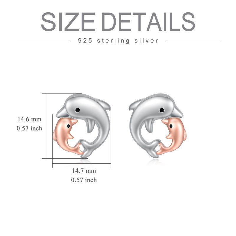 Pendientes de plata de ley bicolor Delfín-5