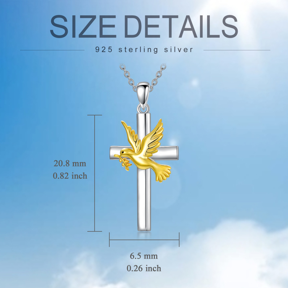 Sterling Silber zweifarbige Taube & Kreuz Anhänger Halskette-5