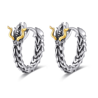 Sterling Silver Two-tone Dragon Hoop Earrings-26