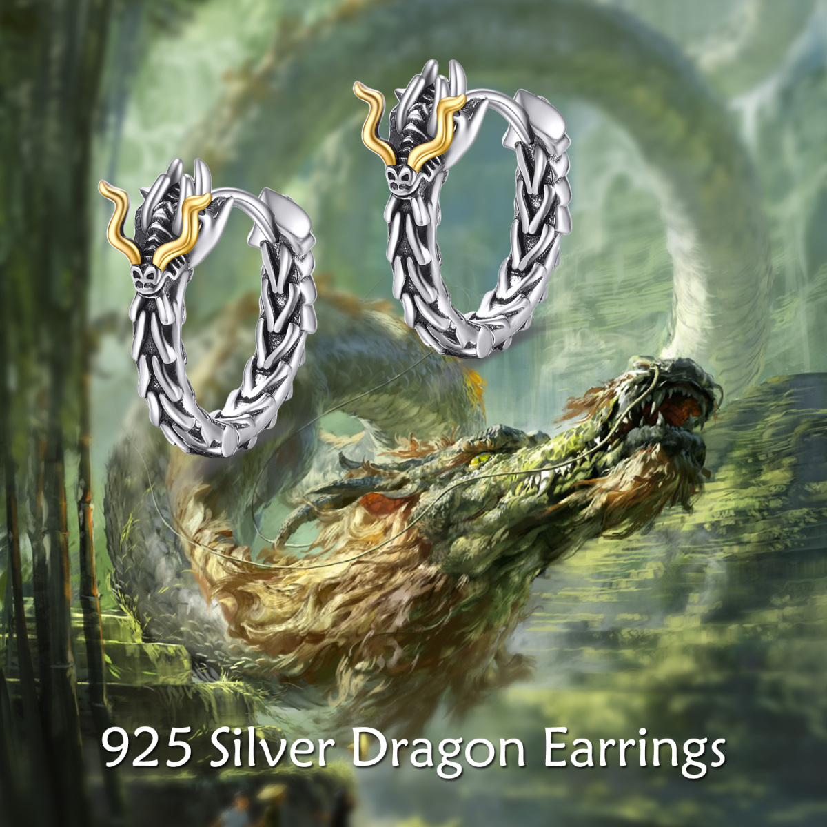 Boucles d'oreilles en argent sterling avec dragon bicolore-6