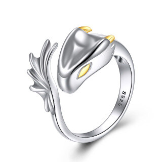 Sterling Silver Two-tone Dragon Open Ring-12