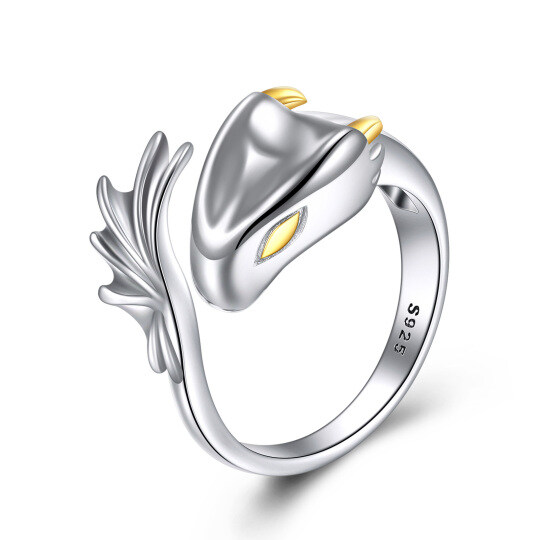 Zweifarbiger offener Ring aus Sterlingsilber mit Drachenmotiv