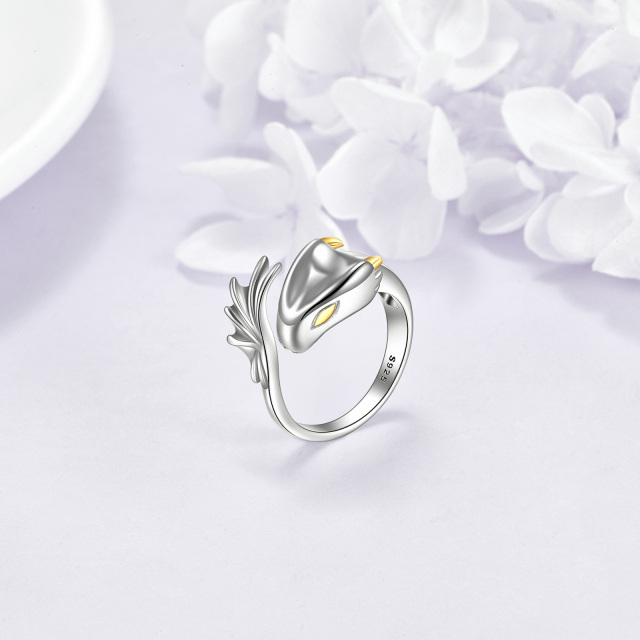 Zweifarbiger offener Ring aus Sterlingsilber mit Drachenmotiv-3