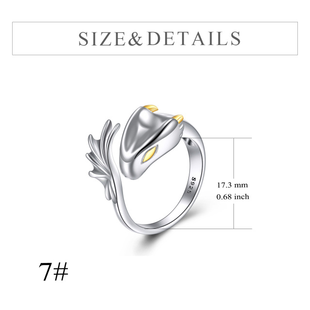 Bague ouverte dragon bicolore en argent sterling-5