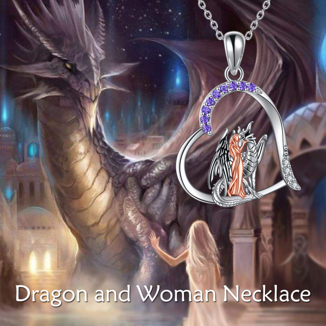 Sterling Silver Two-tone Cubic Zirconia Dragon Pendant Necklace-6