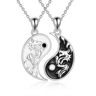 Sterling Silver Two-tone Dragon & Yin Yang Pendant Necklace-17