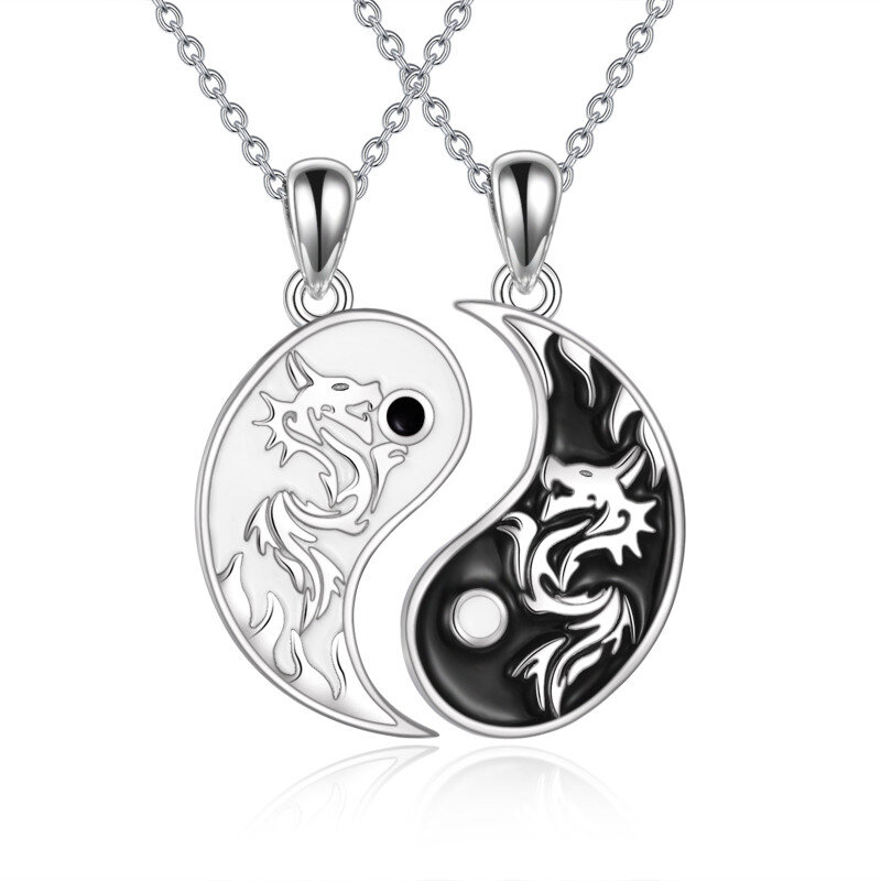 Sterling Silver Two-tone Dragon & Yin Yang Pendant Necklace-8