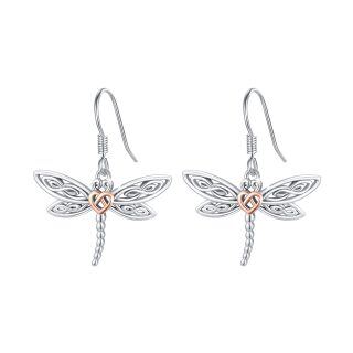 Sterling Silver Two-tone Dragonfly & Celtic Knot Drop Earrings-3