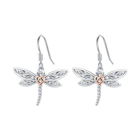 Sterling Silver Two-tone Dragonfly & Celtic Knot Drop Earrings