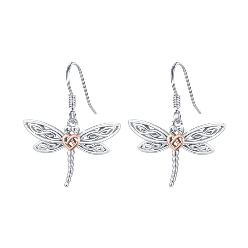 Sterling Silver Two-tone Dragonfly & Celtic Knot Drop Earrings-5