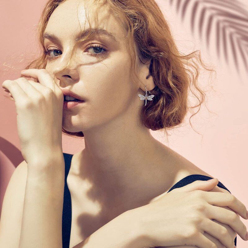 Sterling Silver Two-tone Dragonfly & Celtic Knot Drop Earrings-3