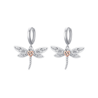 Sterling Silver Two-Tone Dragonfly With Celtic Knot Drop Earrings For Women-22