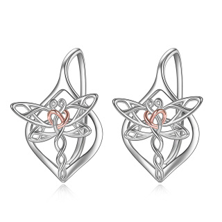 Sterling Silver Two-tone Dragonfly & Celtic Knot Lever-back Earrings-55