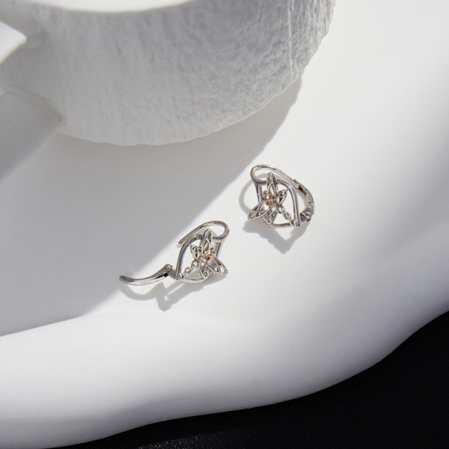 Boucles d'oreilles à levier en argent sterling, libellule et nœud celtique bicolores-3