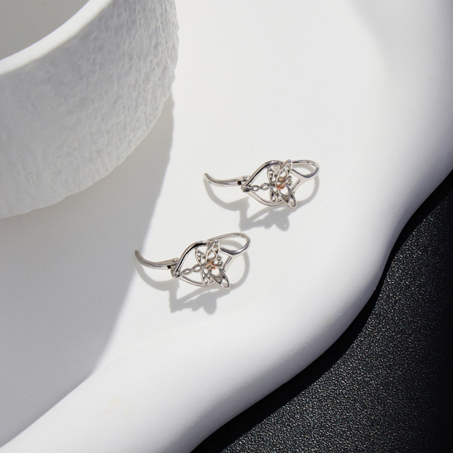 Boucles d'oreilles à levier en argent sterling, libellule et nœud celtique bicolores-4