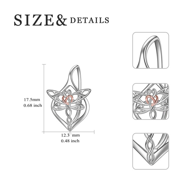 Pendientes de plata de ley bicolor libélula y nudo celta con cierre de palanca-5