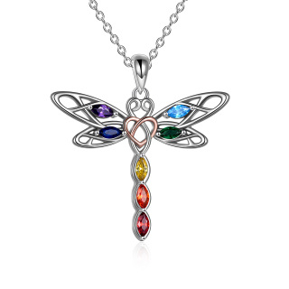 Sterling Silver Two-tone Cubic Zirconia Dragonfly & Celtic Knot Pendant Necklace-5