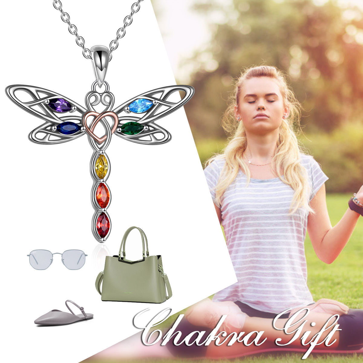 Sterling Silver Two-tone Cubic Zirconia Dragonfly & Celtic Knot Pendant Necklace-5