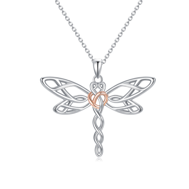 Sterling Silver Two-tone Dragonfly & Celtic Knot Pendant Necklace-5