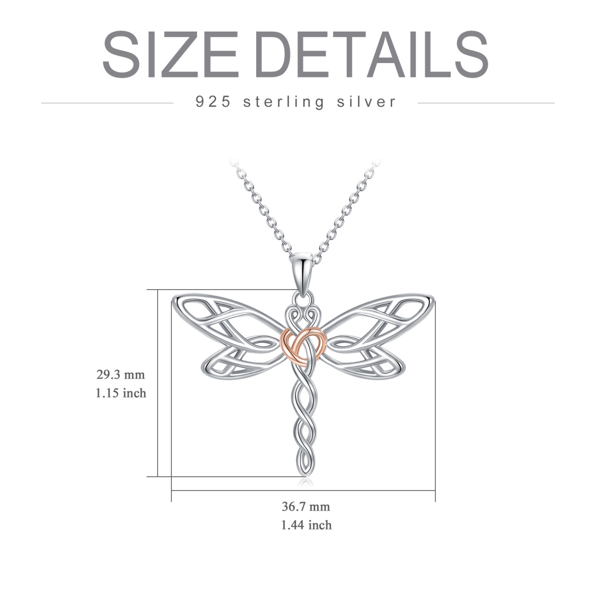 Sterling zilveren tweekleurige Dragonfly & Keltische knoop hanger ketting-5