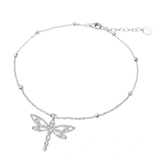 Sterling Silver Two-tone Dragonfly & Celtic Knot Single Layer Anklet-26