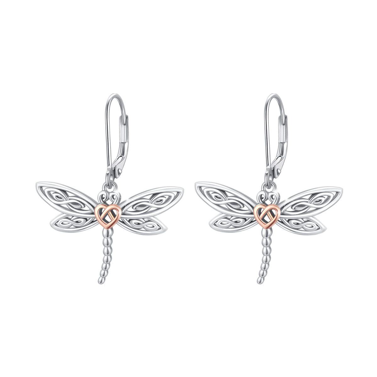 Sterling zilveren tweekleurige Dragonfly drop oorbellen-1