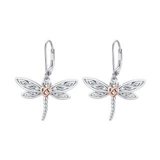 Sterling Silver Two-tone Dragonfly Drop Earrings-37