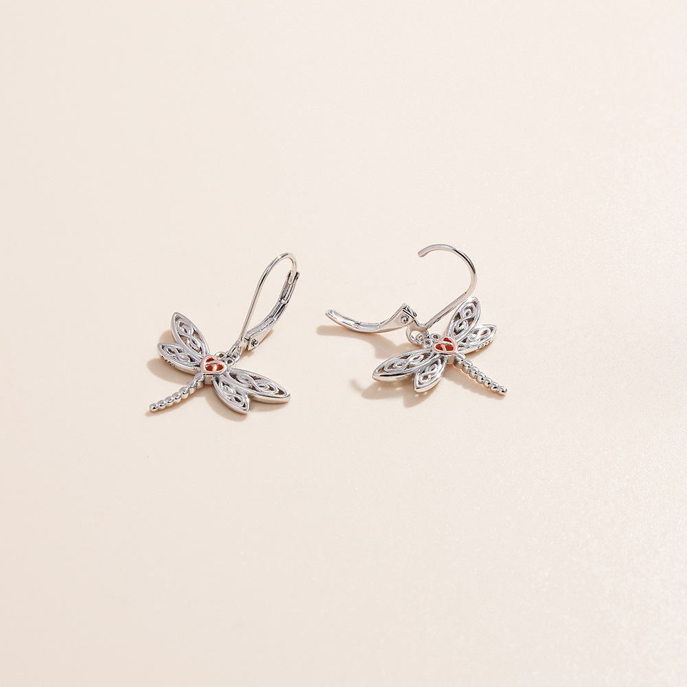 Sterling zilveren tweekleurige Dragonfly drop oorbellen-3