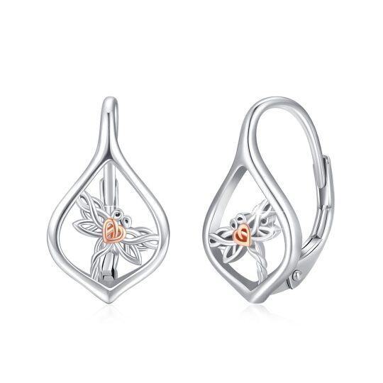 Boucles d'oreilles à levier en argent sterling avec libellule bicolore