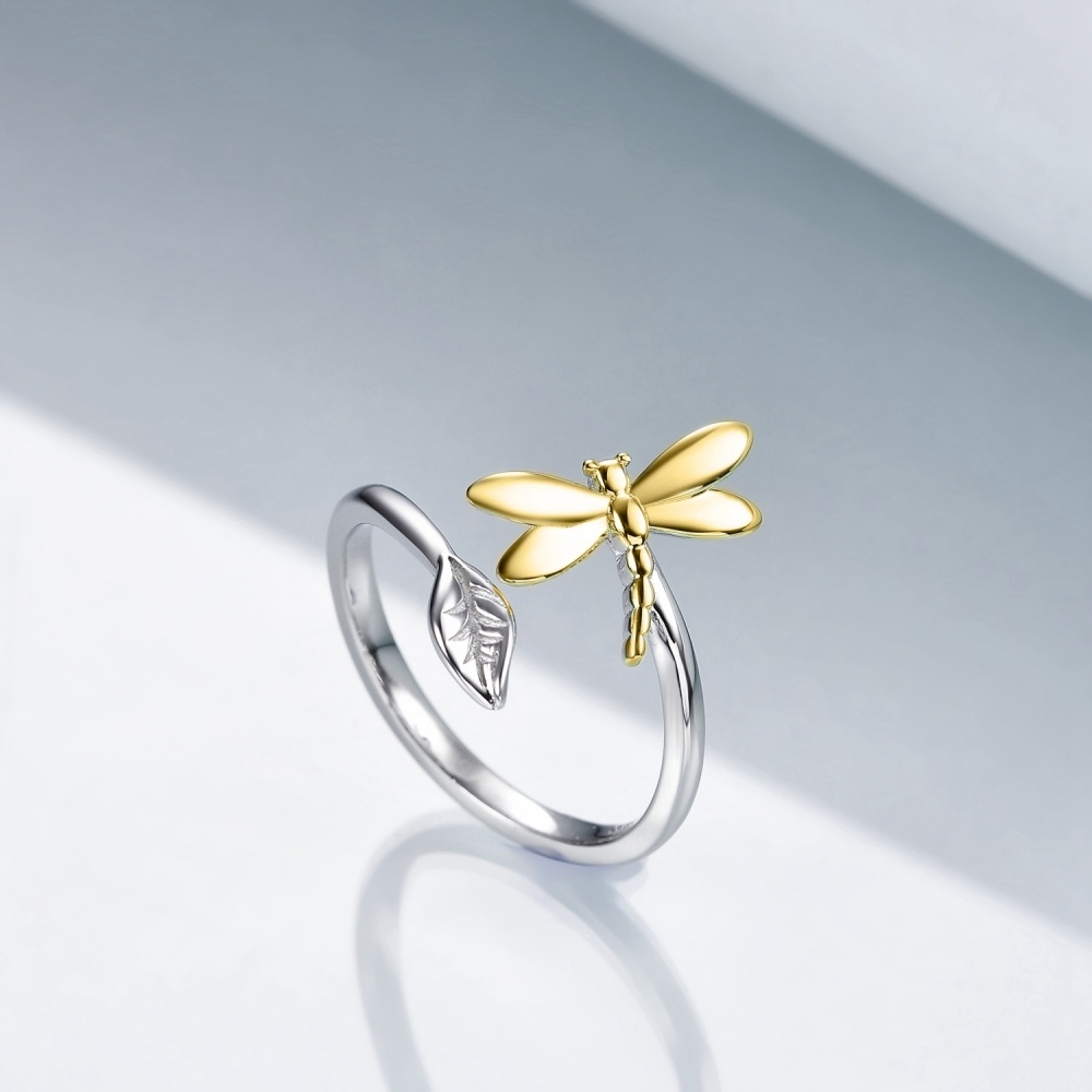 Sterling Silver Two-tone Dragonfly Open Ring-3