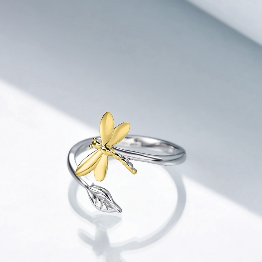 Sterling Silver Two-tone Dragonfly Open Ring-4