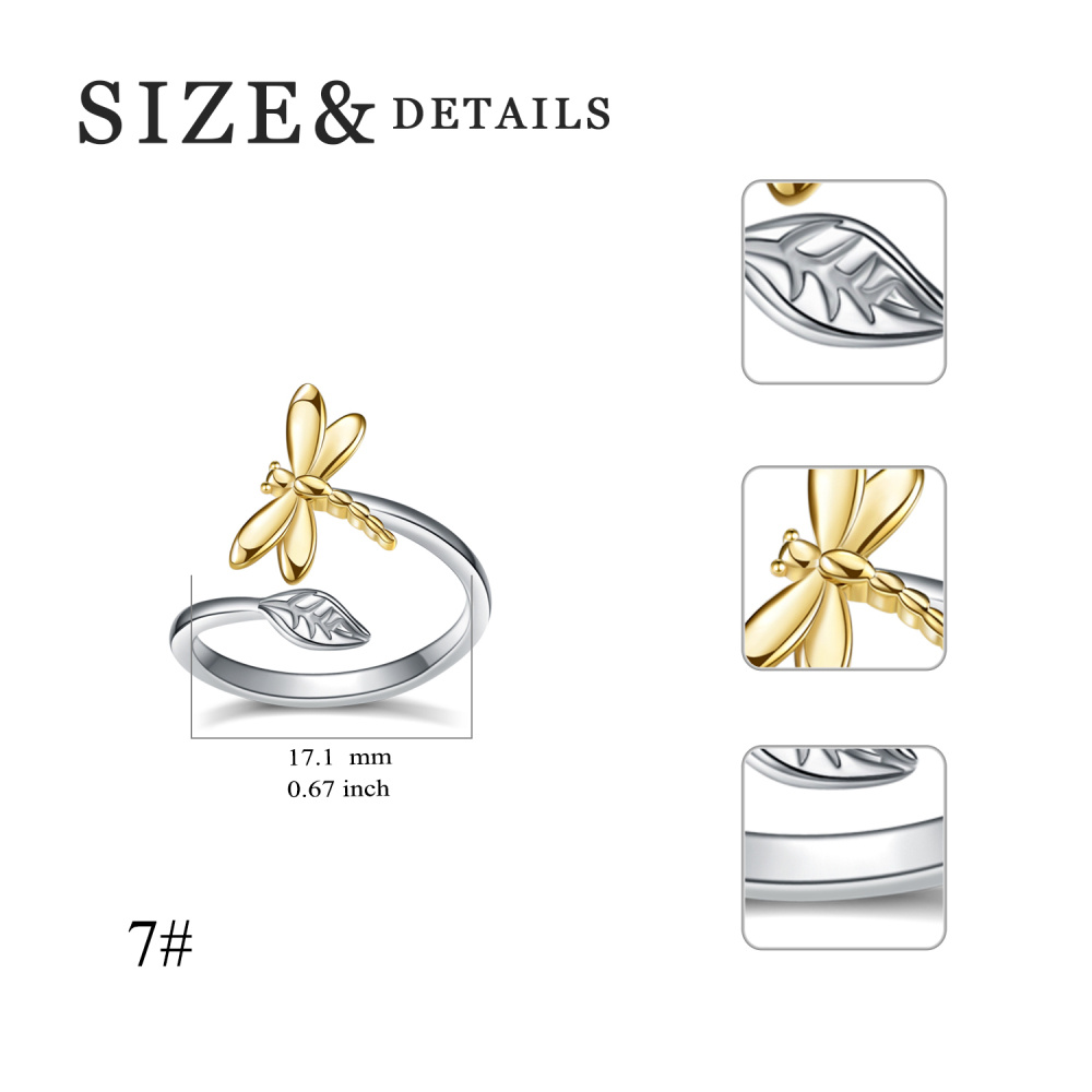 Sterling Silver Two-tone Dragonfly Open Ring-5