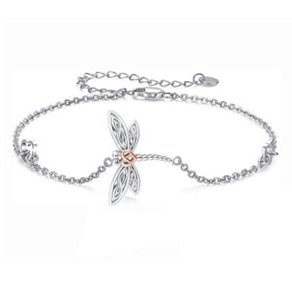 Sterling Silver Two-tone Dragonfly Charm Bracelet-22