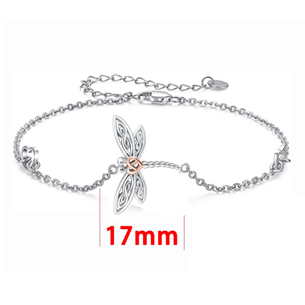 Bracciale con ciondolo a forma di libellula in argento sterling bicolore-5