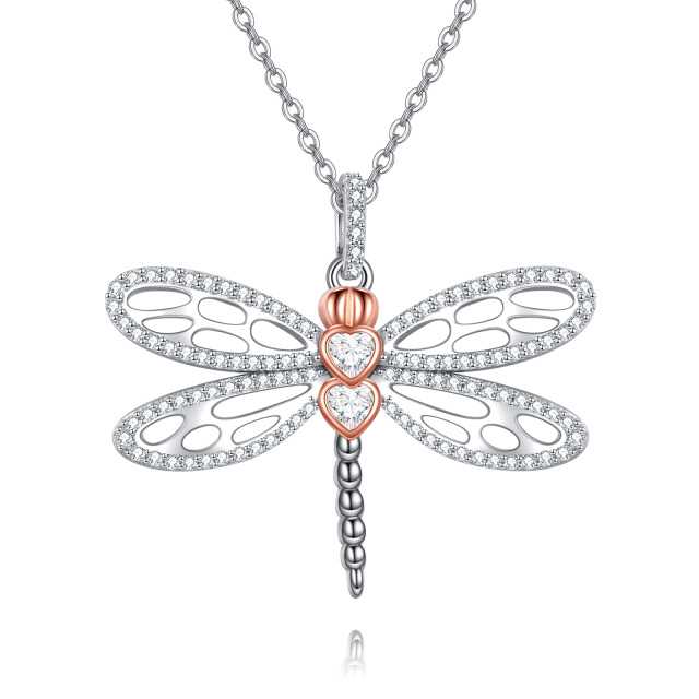 Collier en argent sterling avec pendentif libellule en zircon cubique bicolore-1